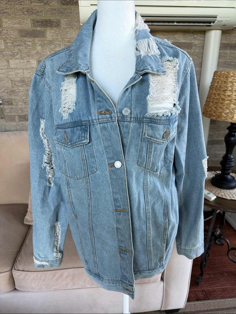 Miss London Light Blue Distressed Denim Jacket